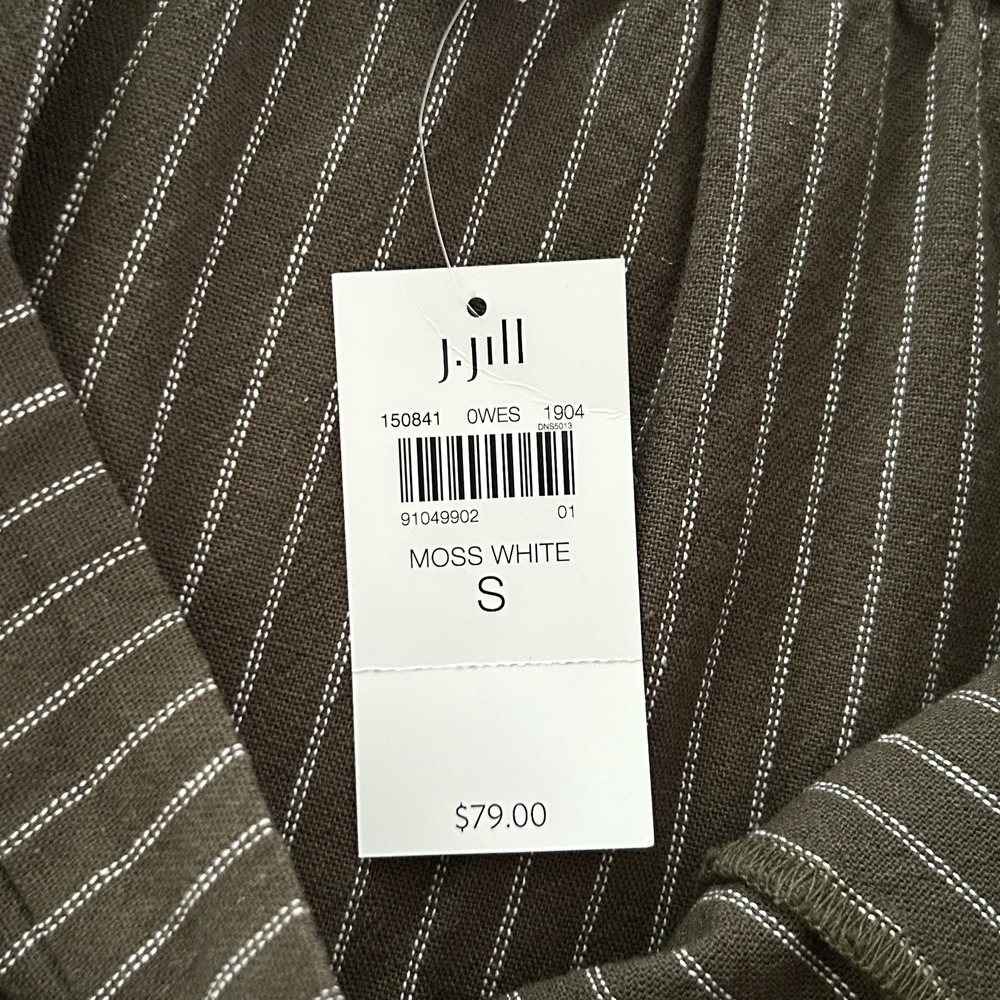 J. Jill Women S Moss Green Asymmetric Drape Front Pinstripe Linen Midi Skirt NWT - Picture 10 of 12